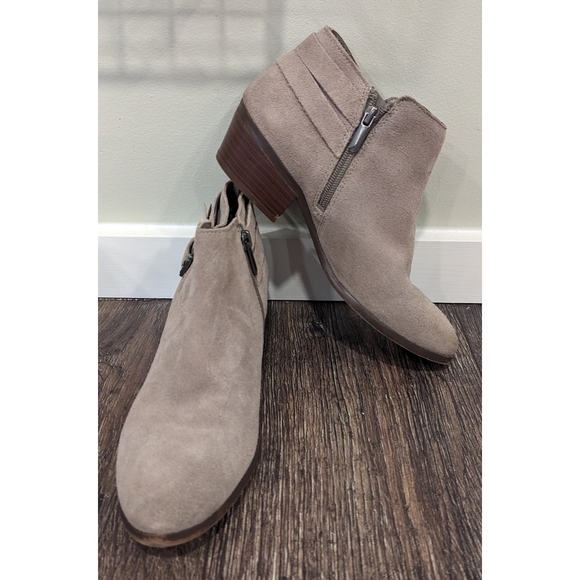 Sam Edelman Shoes - Sam Edelman Grey Leather Suede Petal Heeled Ankle Boots Size 7